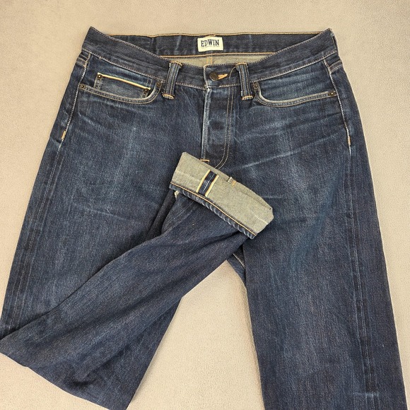 Edwin Other - Edwin Jeans Mens 32x34 Blue Dark Wash ED-75 Mid Rise Tapered Japanese Denim